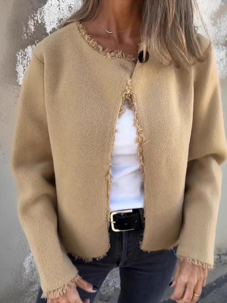 Women's 2025 Fashion Crew Neck Long Sleeve Woolen Coat