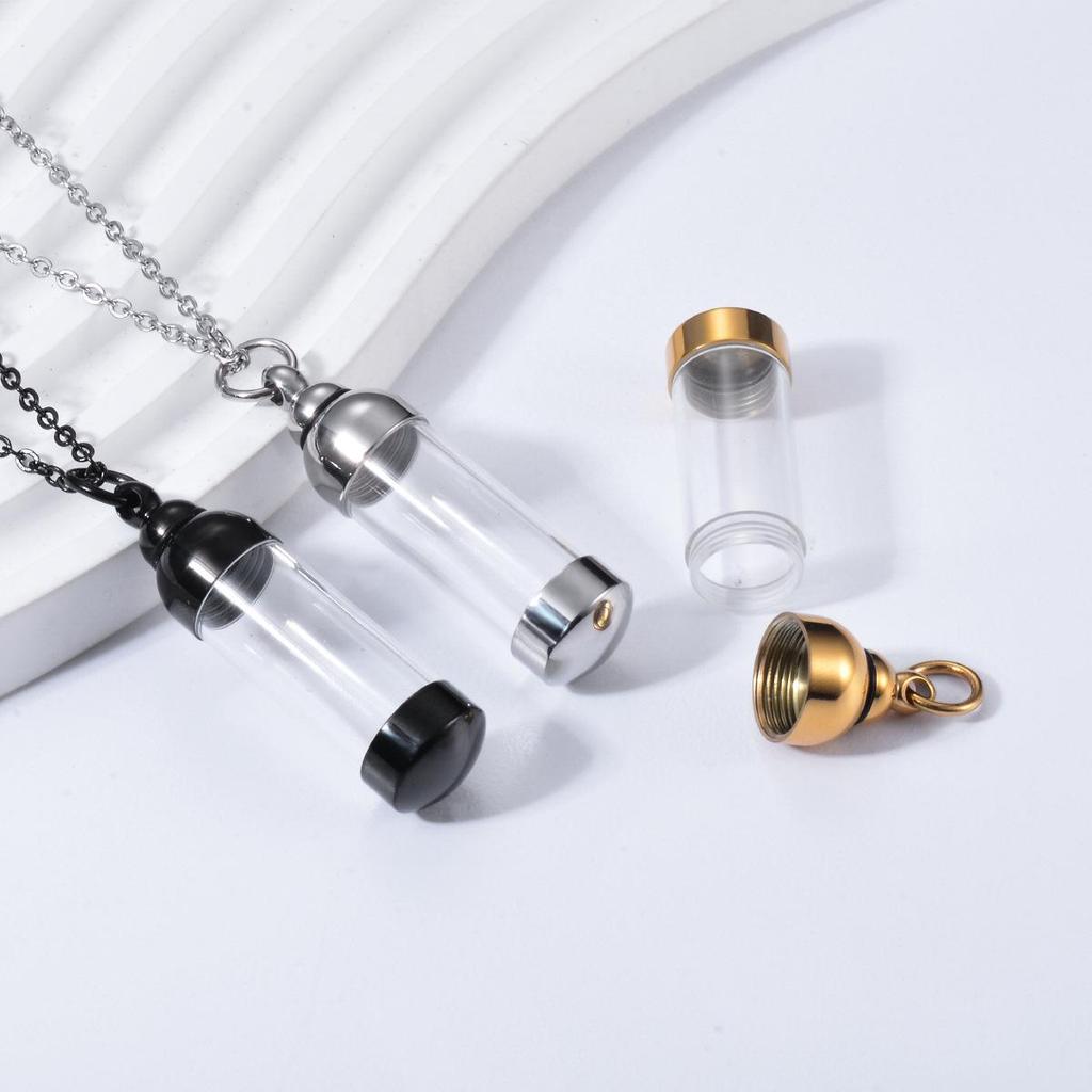 Minimalist Acrylic Cylinder Pendant Necklace with Perfume Bottle Charm