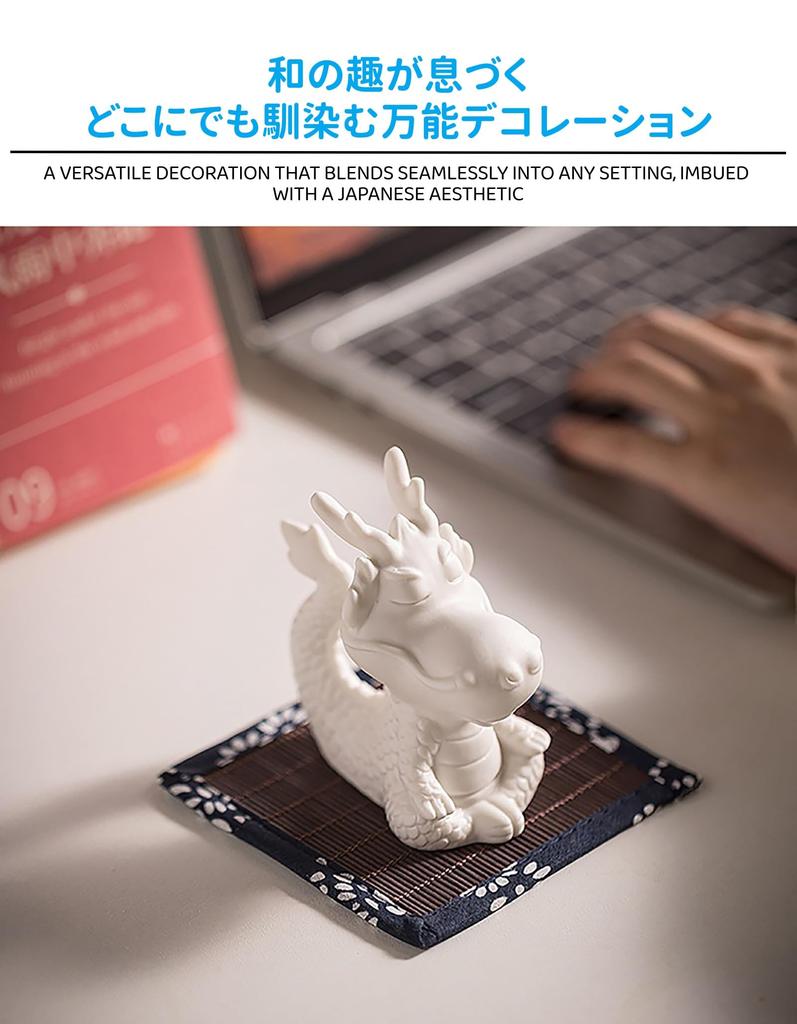 AirAkl White Dragon Figurine Pair, Porcelain, Year of the Dragon, Entrance Decor, Feng Shui Good Fortune, Includes 2 Straw Mats