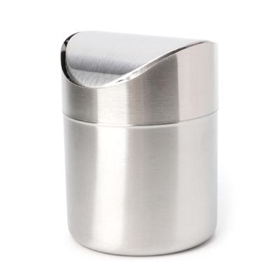 Schreibtisch-Mülleimer aus Edelstahl, Aufsatzabfalleimer mit Schwingdeckel, 1,5 l