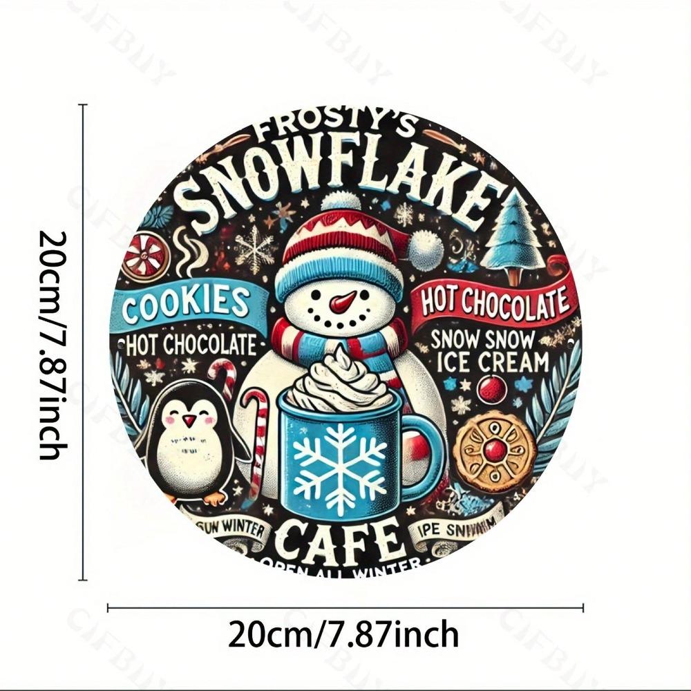 Frosty Snowflake Cafe Metal Wall Sign 8x8 Inch Round Aluminum Art for Home Office Bar Shop