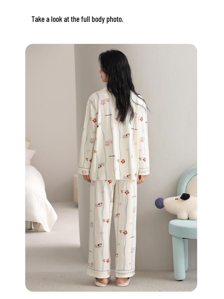 Conjunto de Cardigan de Pijama de Algodão de Manga Longa Plus Size para Mulheres Outono/Inverno 2025