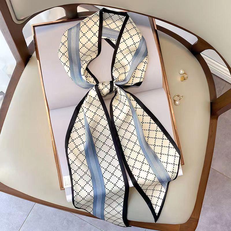 Luxury Design Long Silk Scarf Women Summer Fashion Bag Handle Ribbon Ladies Horse Print Headband Small Hair Scarves Female
