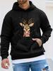 Christmas-Themed Unisex Autumn Winter Long Sleeve Hooded Sweatshirt, Cute Reindeer Creative Print Casual Versatile Top, Daily Commute Leisure Unisex H
