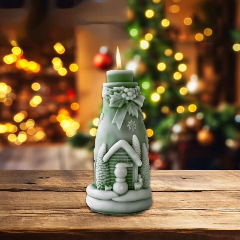 Christmas Embossed Bottle Silicone Candle Mold For Epoxy Resin Making Candle Soap Chocolate Christmas Home Decoration