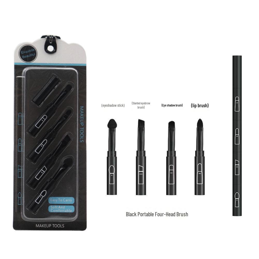 

Black 4-in-1 Makeup Brush Set: Eyeshadow, Eyebrow, Eyeliner, Lip Tools