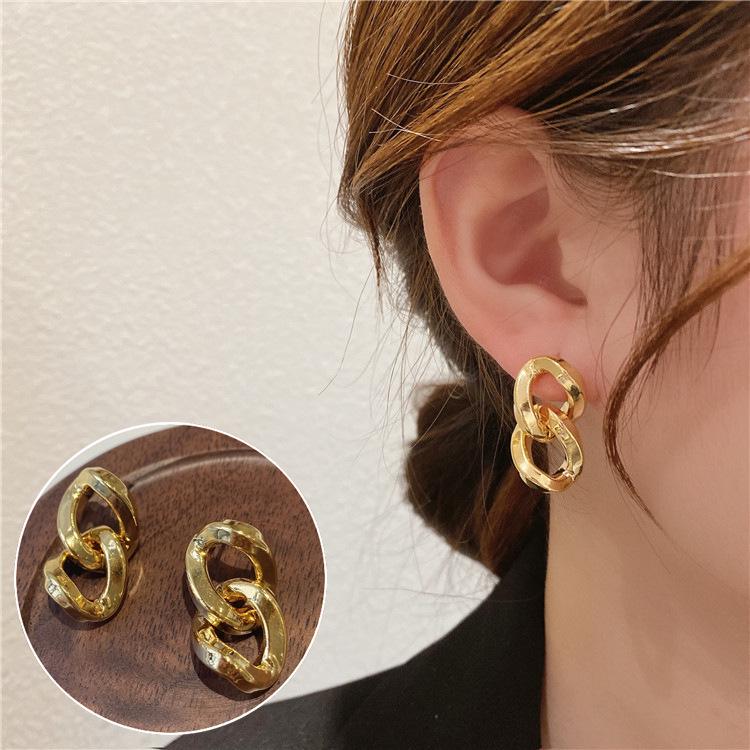 Rose Story Liu Yifei Style Gold Chain Stud Earrings for Women, Simple and Trendy