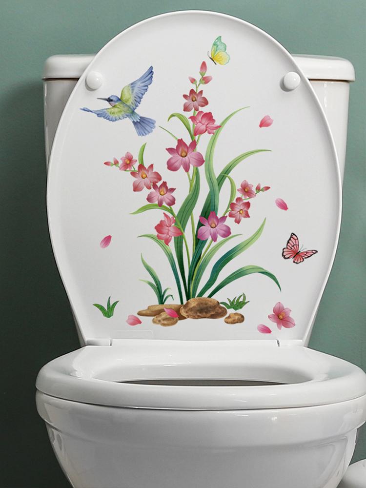T32# Plants Flowers Birds Wall Sticker Bathroom Toilet Decor Living Room Cabinet Home Decoration Decals Mural