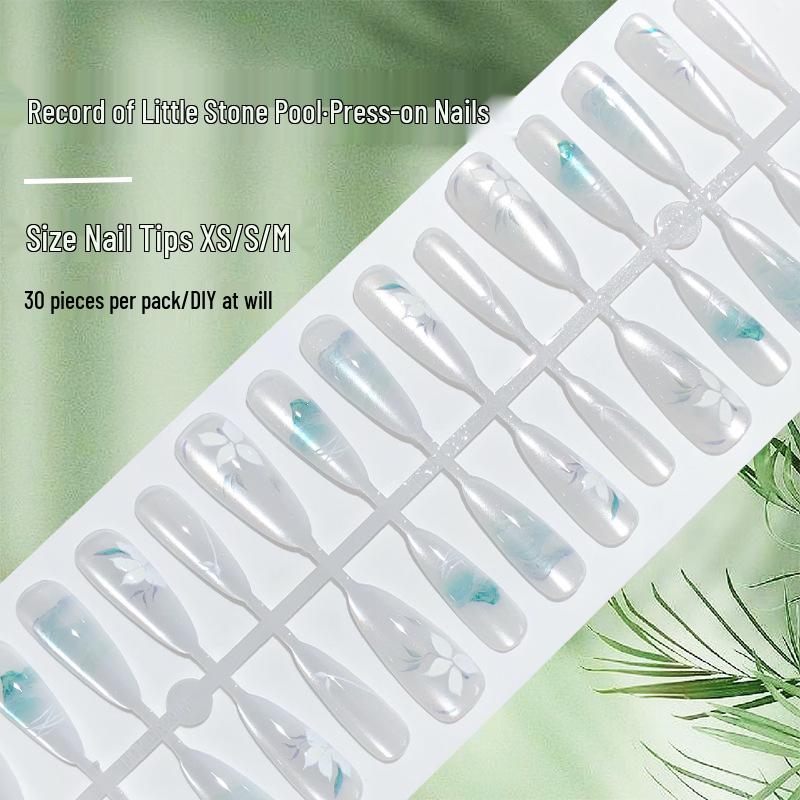 

Cold Tone Long Almond Cat Eye Landscape Press-On Nails, 30-Piece Set