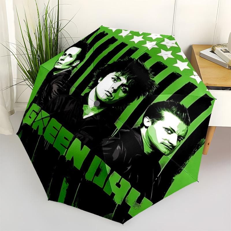 1PC Green Day Automatic Folding Umbrella - Compact 8-Rib Design, Durable Plastic & Iron, Daily Use F010649