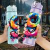 1PC Splash Color Large Number Nine Art 750ml Color Plastic Water Bottle Leakproof Flip Straw Lid For Sports Office Home Use