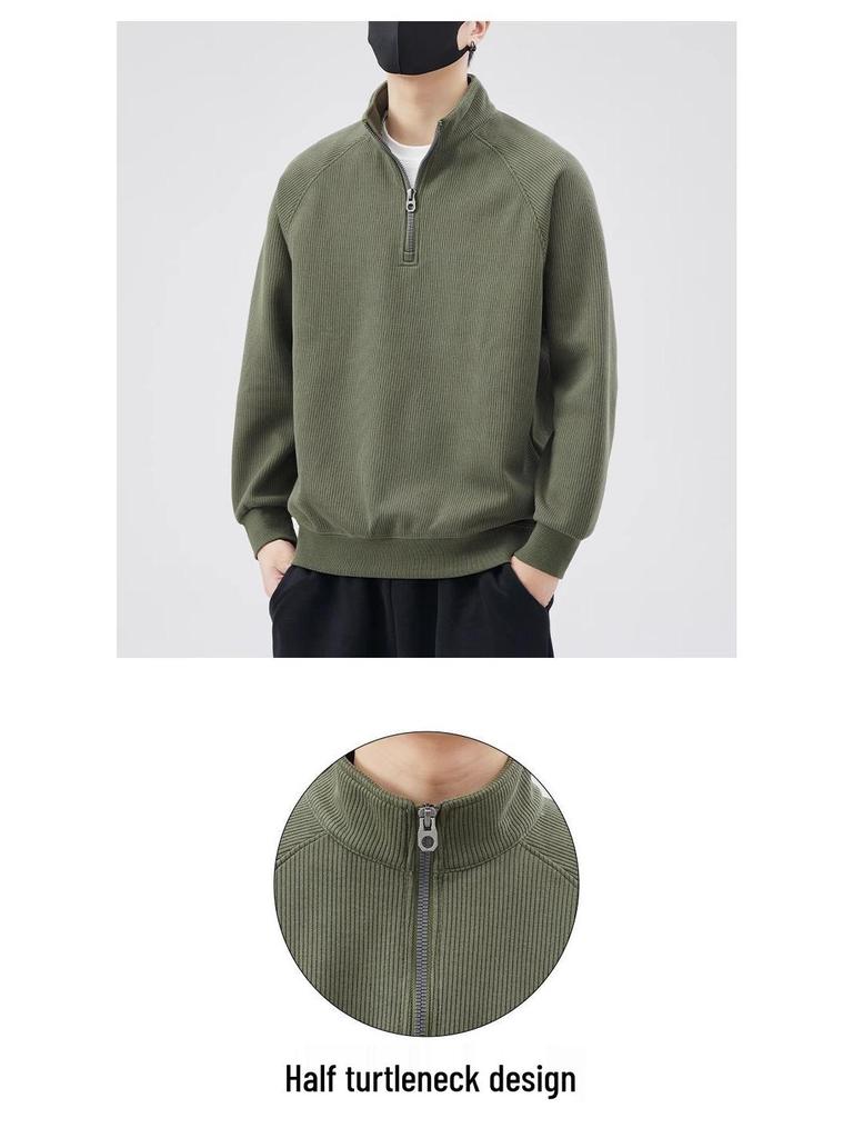 Men's Trendy Half-Zip Stand Collar Hoodie - Spring/Autumn Loose Fit Pullover