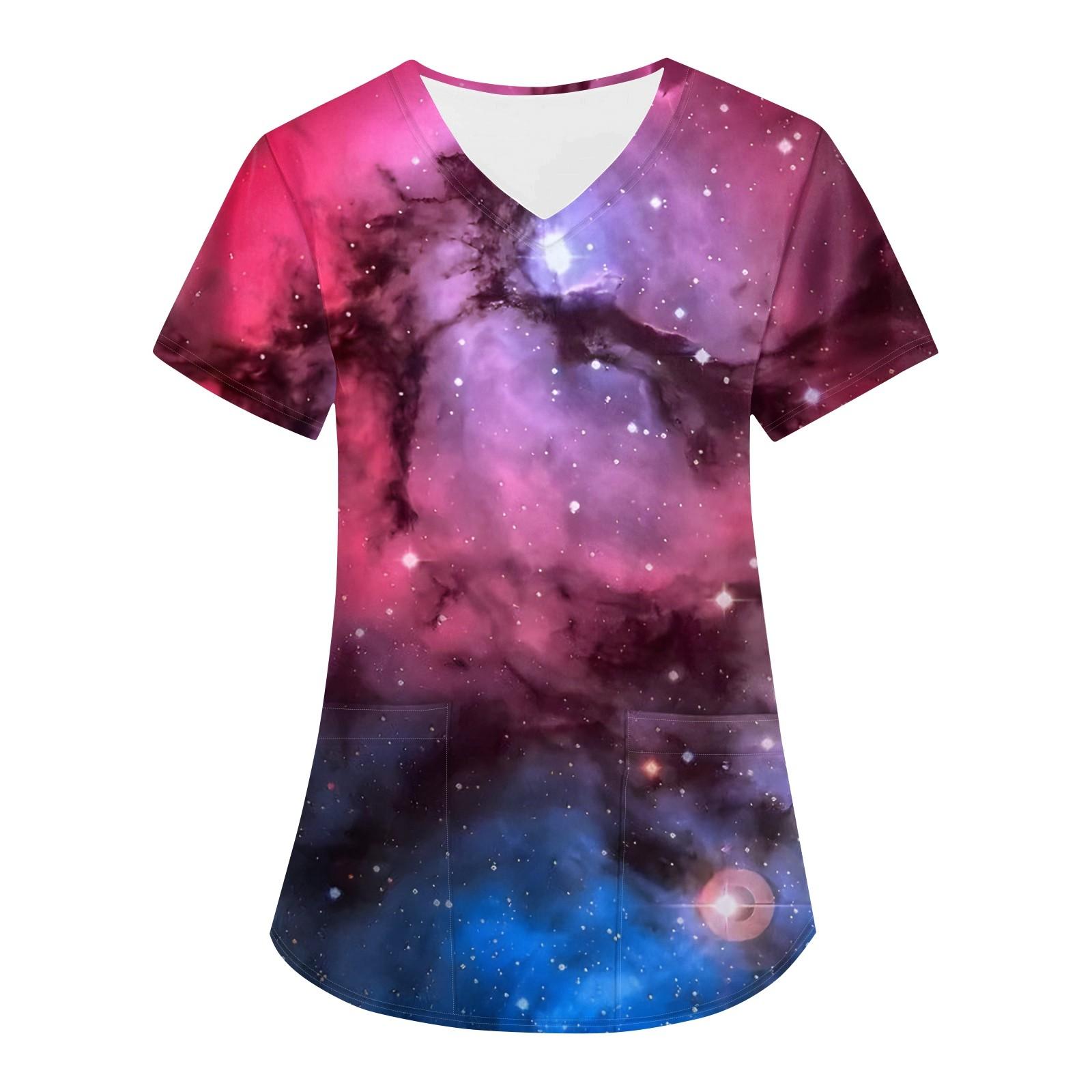 

Женская модная астральная принтованная футболка с коротким рукавом и V-образным вырезом с маленьким карманом S красный