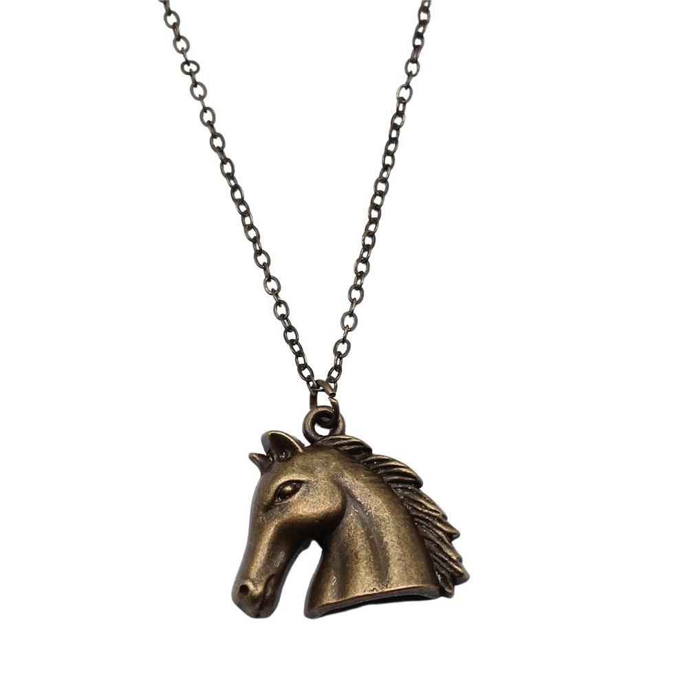 Horseshoe Charm Necklace  Animal Pendant For Horse Lovers Cowboy Western Jewelry 43cm Chain