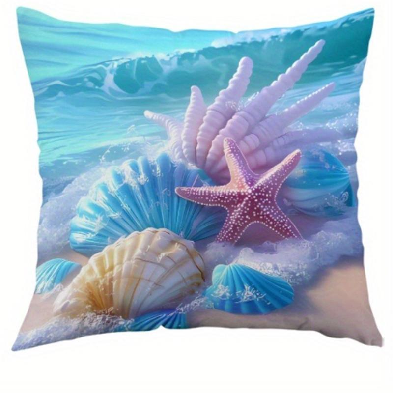 Ocean Themed Pillowcase With Shell And Starfish Designsuitable For Sofa Car Bedroom Decorative Cushion Cover Pillow Cover