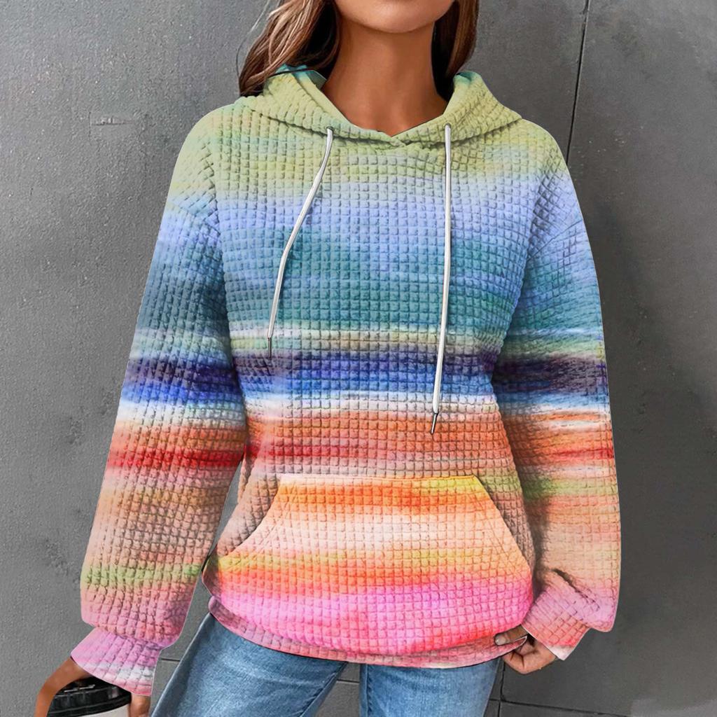Spring Women's Hoodies Causal Long Sleeve Hoodies Autumn Vintage Rainbow Casual Sweatshirts Pullovers Streetwear Women's Clothing