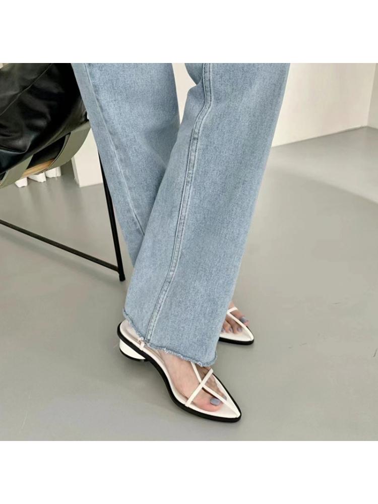 Fashion Female Sandal 2025 Summer Ankle Strap Sale Of Women's Shoes Block Heels Cross Girls Gladiator Buckle New Chunky Pointed Rome Sca