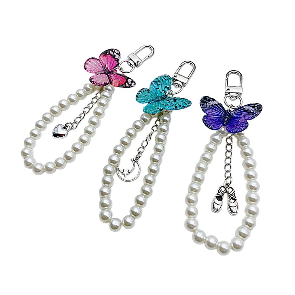 Cute Pendant Keychain with Butterfly Exquisite Pearls Beaded Rings Pendant Keyring Butterfly Keychain Handbag Pendant