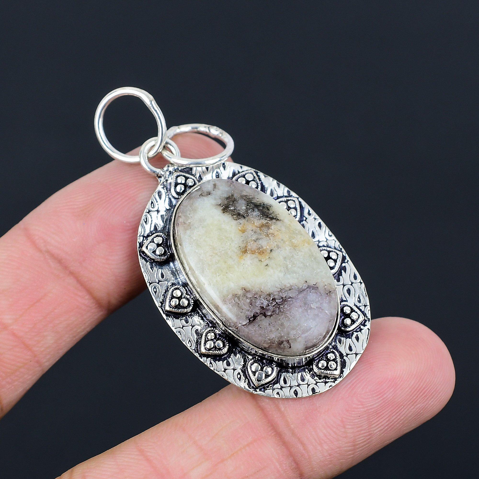 Sterling Silver Oval Charoite Gemstone Bezel Sister Anniversary Elegant Pendant