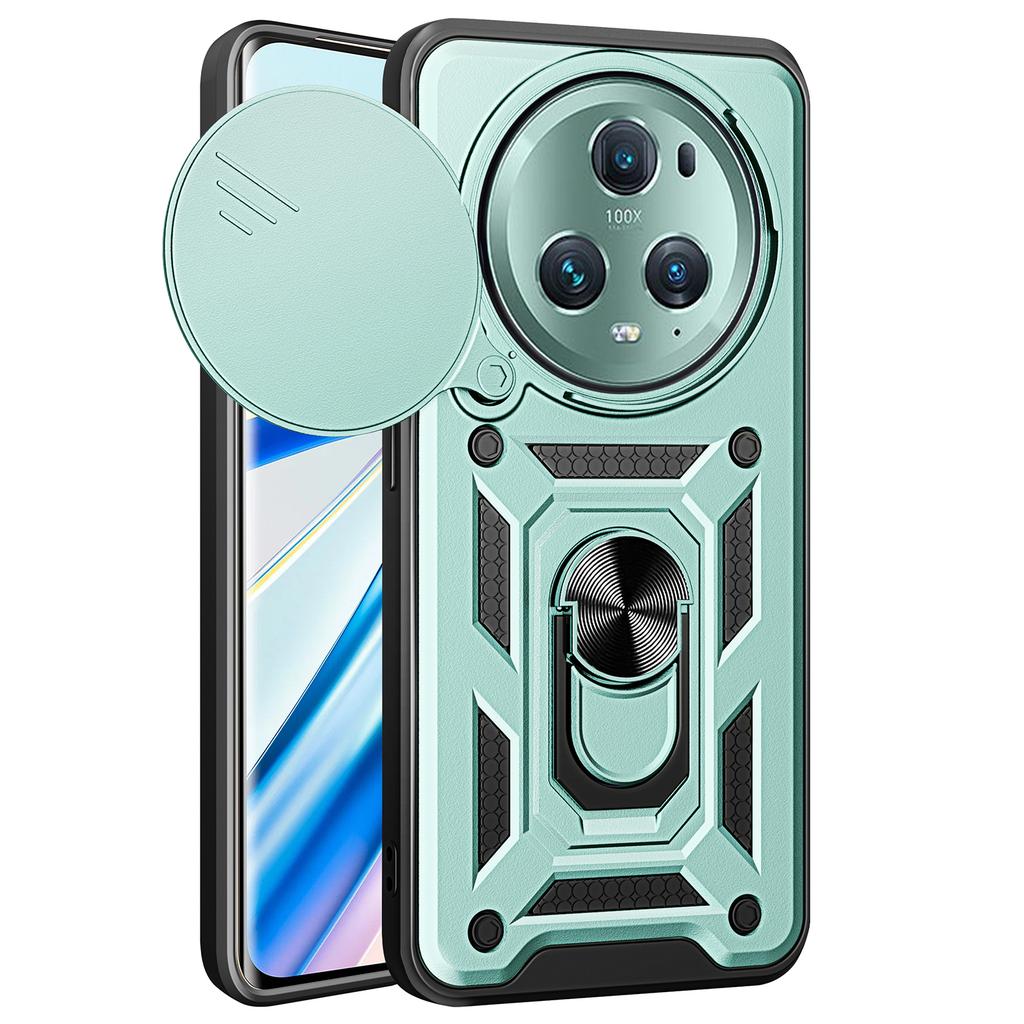 For Honor Magic5 Pro Case with Slide Camera Lid PC+TPU Kickstand Phone Cover