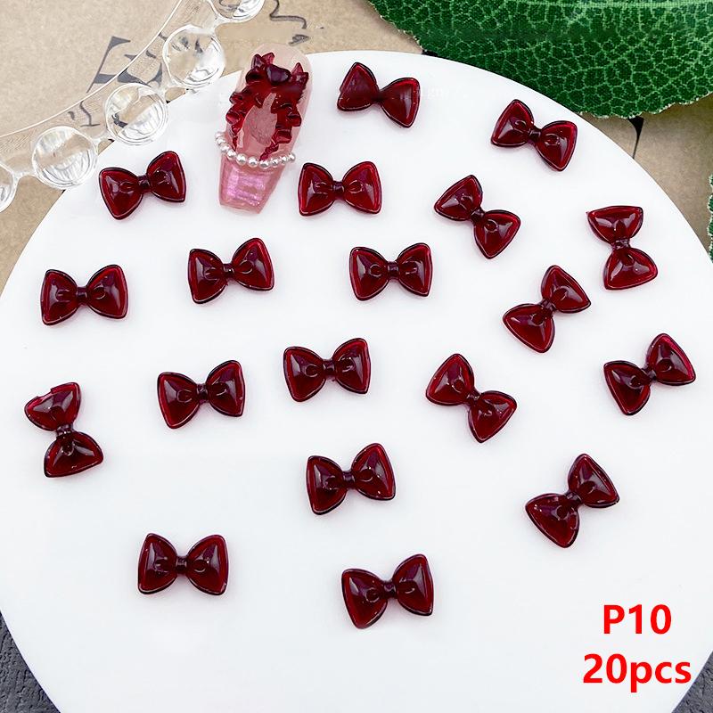 20Pcs Wine Red Resin Bow Nail Charm Bulk Mix Size 3D Ribbon Bowkont Mini Kawaii Nail Art Accessories Diy Cute Nails Decorations