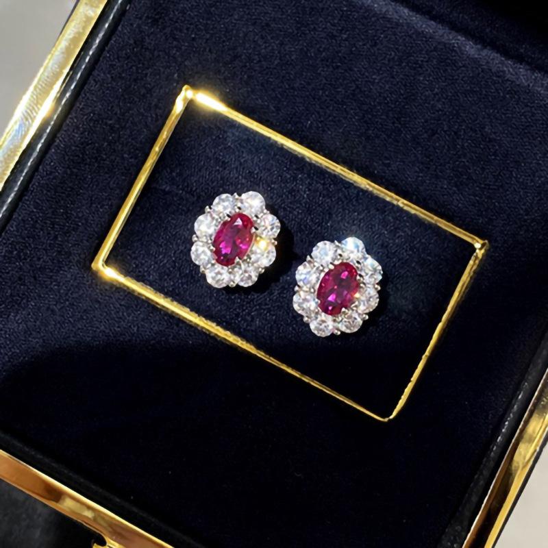 Exquisite Simulation Ruby Stud Earrings, Oval Fashion Trendy Temperament Earrings, High-End Generous Women'S Earrings