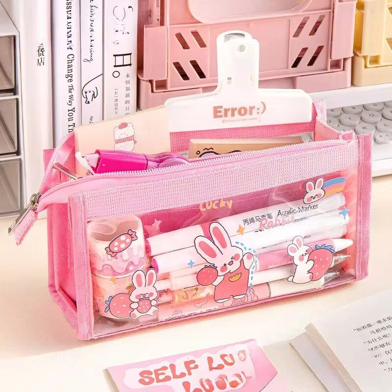 6-layer Transparent Cute Cartoon  Pencil Case Multi-functional Storage Stationery Box School Supplies Kawaii Stationery Bag 1pc One size розовый