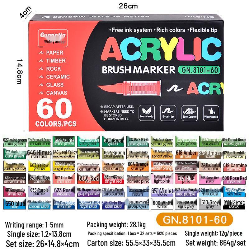 Guangna 8101 Soft Tip Acrylic Marker Set - 288 Colors for DIY, Graffiti, Body Painting & Art Projects