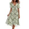 Women's Fashion Casual V Neck Short Sleeve Ruffled Vintage Printed Dresses