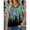 Fashion Women's V-Neck Short Sleeve 3D Flower Color Printing V-Neck Flower Short Sleeve