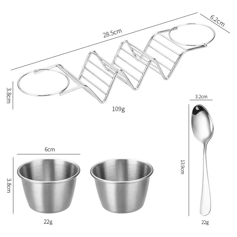 

Набор держателей для тако из нержавеющей стали, подставка-держатель для тако с 2 соусницами, подставка для тако, вмещает 3 тортильи, кухонный гаджет серебряный