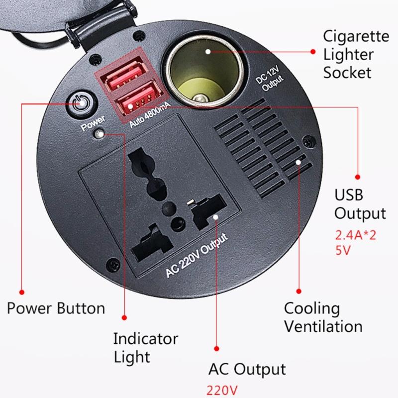 Car Plugs Adapter 150W Car Power Inverter with Double USB Charging Port for Devices Roads Trip Power Supply Adapter