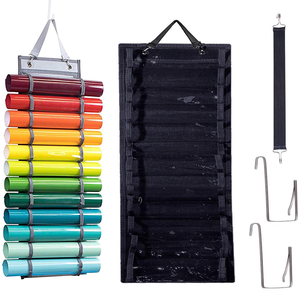 12/24 Grids Vinyl Roll Holder Hanging Bag Vinyl Organizer Storage Rack Wall Mount Craft Room Vinyl Organizer for Closet Studio