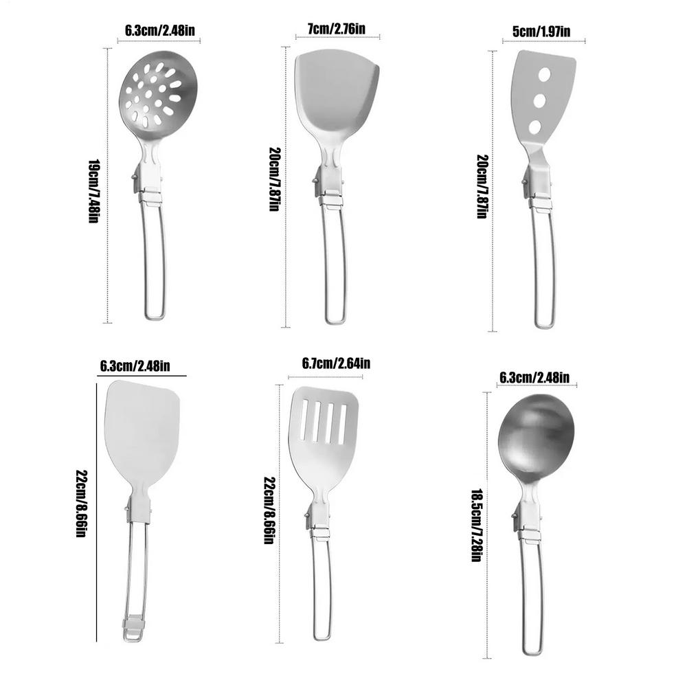 

Camping Utensils Cooking Set 6 Piece Folding Soup Spoon Travel Utensils Kit Reusable Non-Slip Kitchenware For Travel Hiking