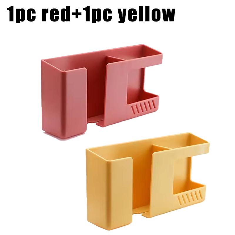 2 In 1 Wall-mounted Mobile Phone Remote Control Storage Box Multifunctional Punch-free Storage Rack Wall Debris Storage Holders Cup Holders 5