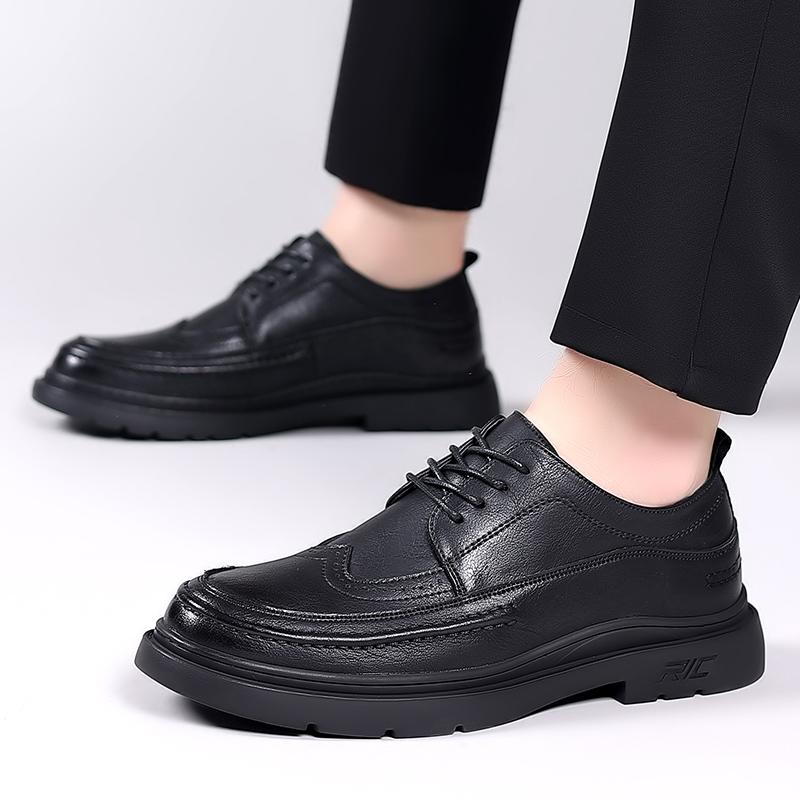 Fashion High Quality Men's Leather Casual Shoes British Style Business Formal Shoes Trendy Men's Brogue Shoes Thick Sole Height Increase