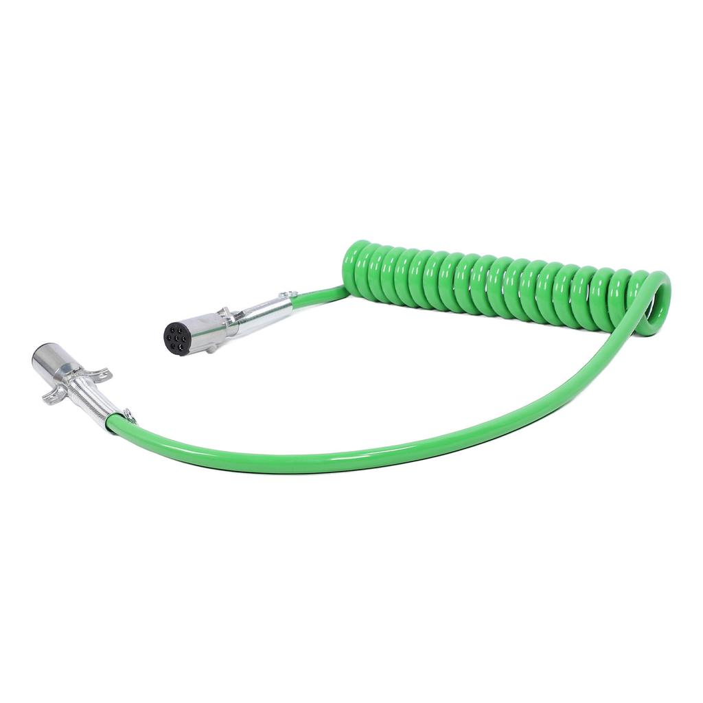 15FT 7 Way Coiled Trailer Cord Long Tail ABS Power Line Green Heavy Duty Power Wire for Semi Trucks Tractors
