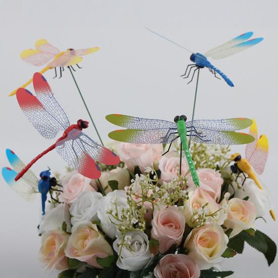 25Pcs Fake Dragonfly Garden Stake Decoration Indoor Outdoor Yard Lawn Patio Artificial Dragonfly Stake Planter Pot 3D Simulation Dragonfly Ornament