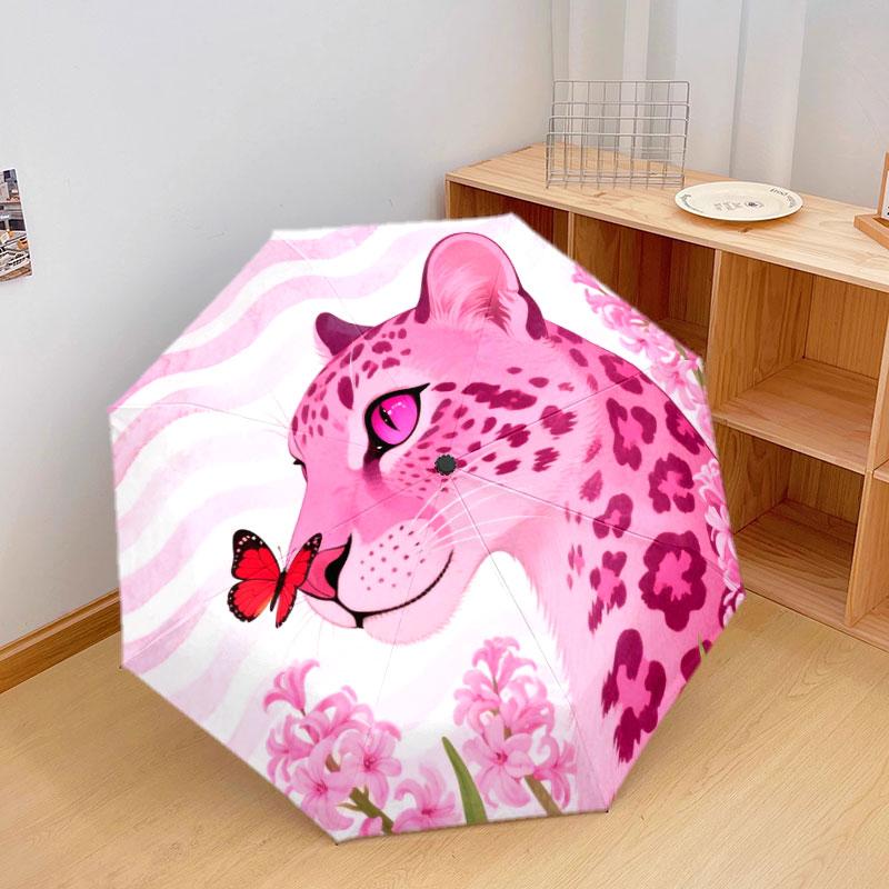 Pinkleopard Pattern Pattern New Style Umbrella, 1 Piece Automatic Folding Umbrella, Portable Travel Umbrella, Outdoor Umbrella, Birthday Gift