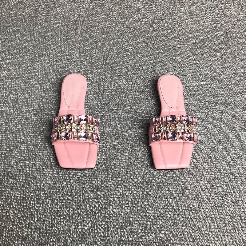 2025 Bonbonfarbe Oberbekleidung Damen Schleife Temperament eckige Zehenpartie Fee offene Zehenpartie coole Slipper Strass französisch