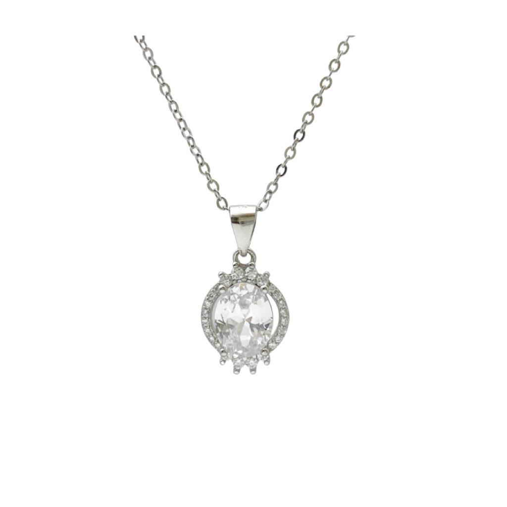Korean Style S925 Sterling Silver Zircon Oval Pendant Necklace for Women