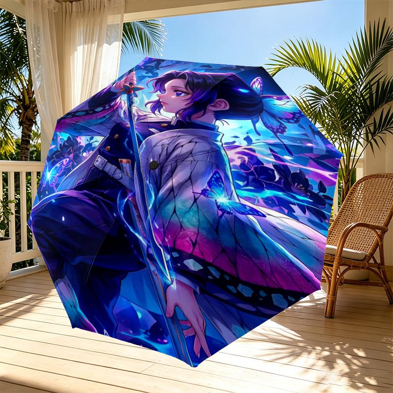 Parapluie Automatique Ouverture Fermeture Impression Demon Slayer, Parapluie Pliable Portable, pour les Trajets Extérieurs, les Voyages en Camping, Cadeau d'Anniversaire Idéal