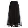 Shop Women Waist Banding Lace Mesh Long Pleated Skirt Black Th U Wsk 20277