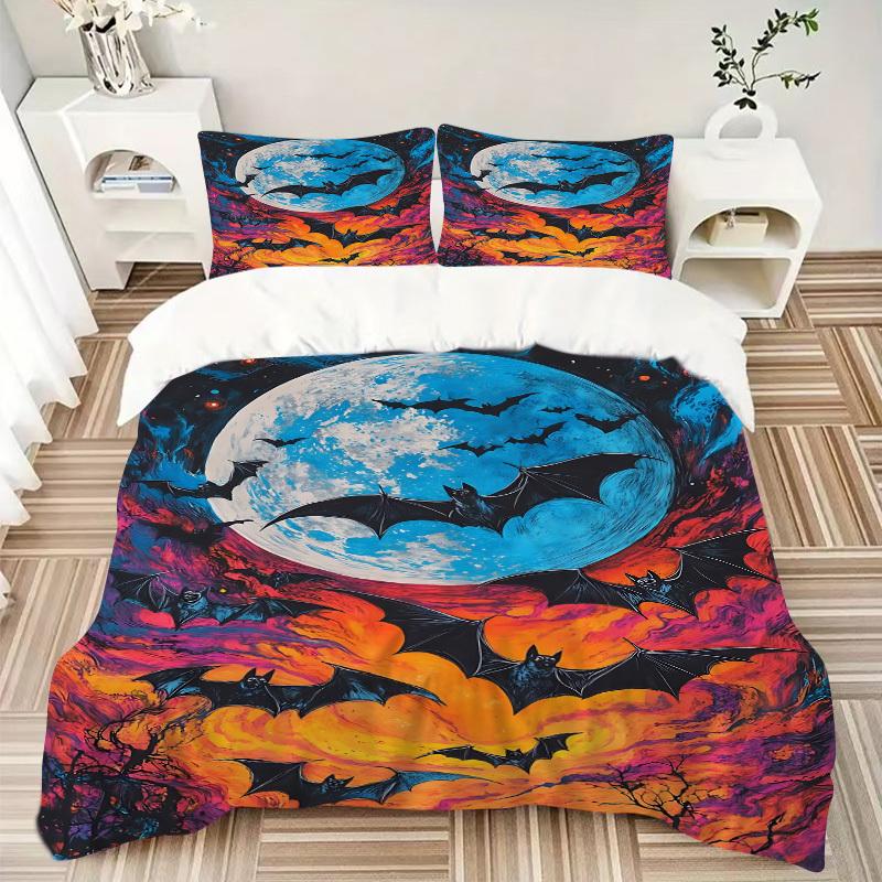 3pc Moonlit Bats Terrifying Cover Set - 1 Quilt Cover + 2 Pillowcases, All Seasons Bedroom Setting, Perfect for Home072