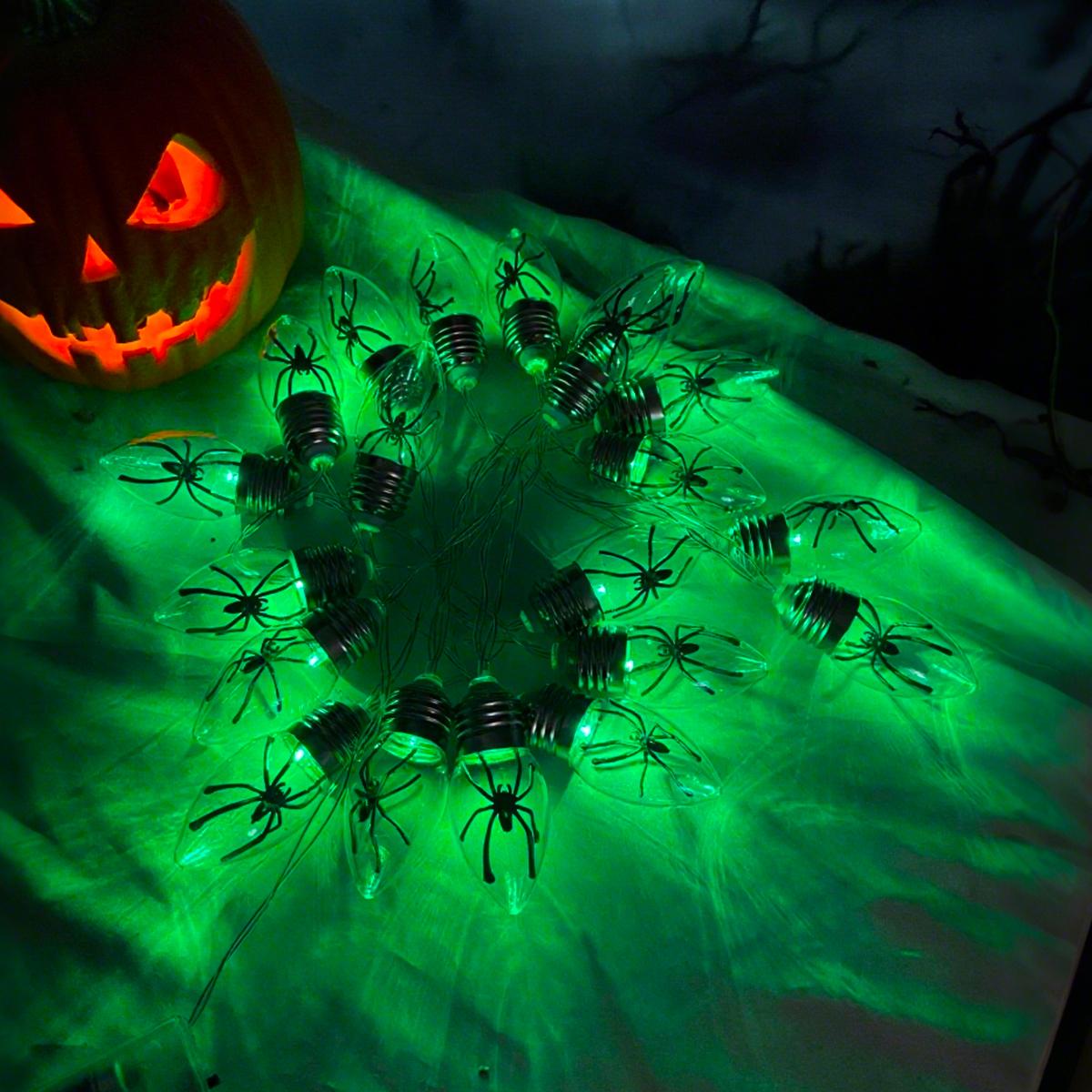 

1pc Purple/Green Lights With Spider 10/20LED String Lights Indoor Decorative Atmosphere Light For Halloween Party Home Decor 3M20LED зелёный
