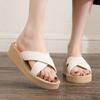 Women's Summer Wedge Sandals with Woven Hemp-Style Cross Straps and Thick Sole