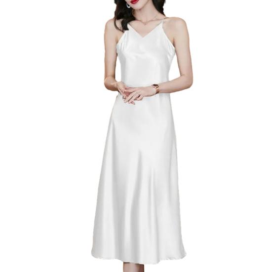 Dámské saténové šaty bez rukávů na špagetová ramínka Sexy výstřih do V Dlouhé šaty Koktejlové večerní šaty