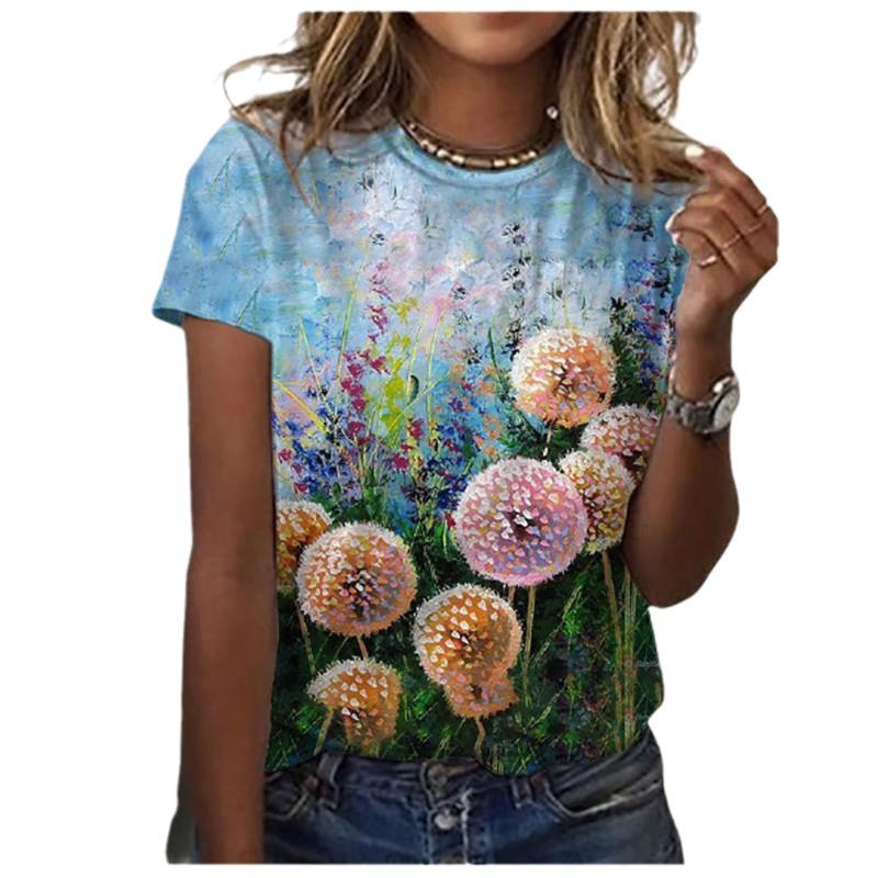 

Женская повседневная и модная футболка с круглым вырезом и короткими рукавами с цифровой 3D-печатью цветов 6XL