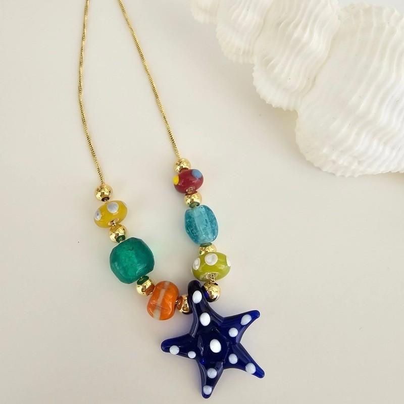 Geometric Copper Pendant Necklace With Colorful Dangle Charms For Unisex Fashion Accessory