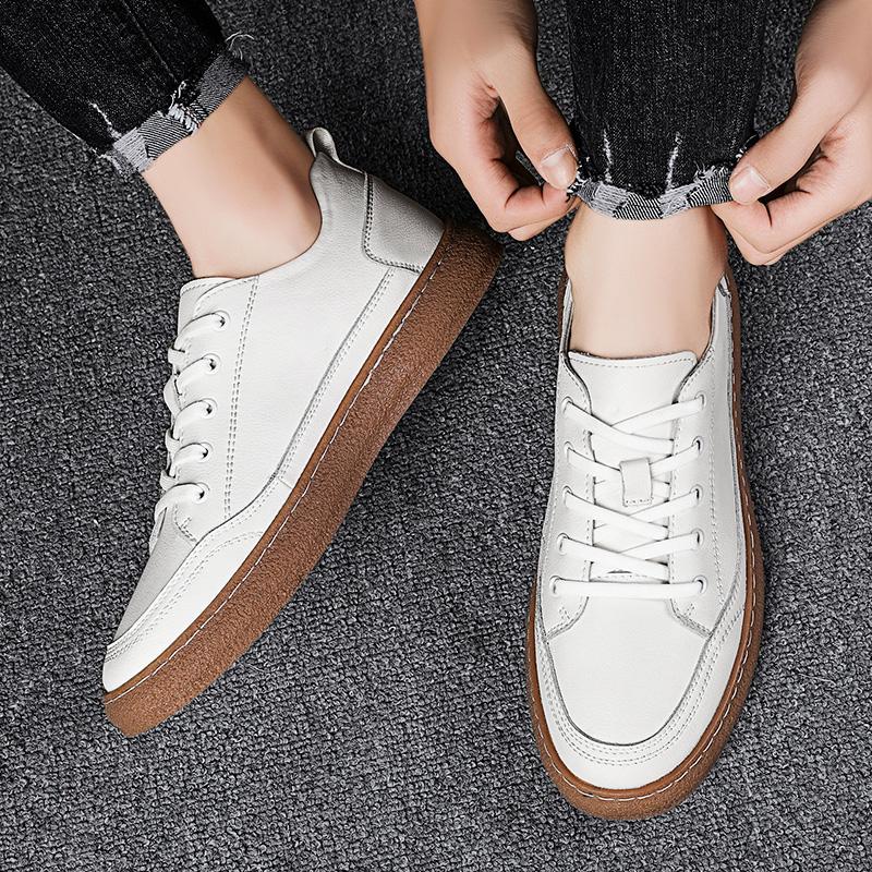 Men Top Layer Cow Leather Small White Shoes Casual Shoes Fashion Men Leather Sneakers Breathable Spring Men Designer Men Loafers
